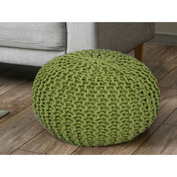 Puff med diameter 55 cm (gräsgrön) - Stickad pall/golvkudde - Grovstickad look extra hög höjd 37 cm